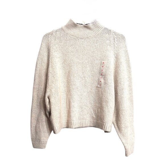 Old Navy Mock Neck Sweater Cream Size Small Pullover Cropped Long Sleeve - Picture 1 of 8
